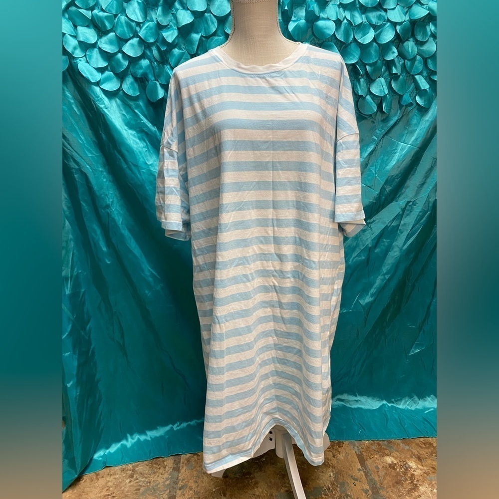 SHEIN size 4X blue white striped short Sleeve‎ casual dress soft stretch comfy